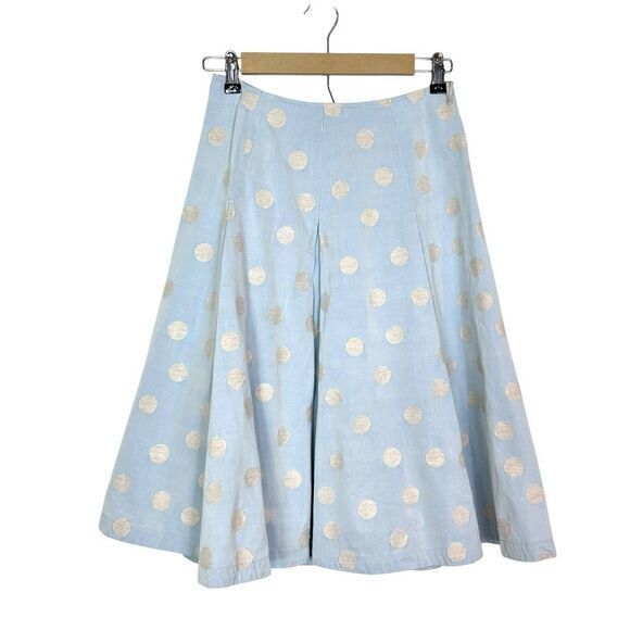 MaxMara Dresses & Skirts - MaxMara Weekend Skirt Medium Blue Polka Dot Linen Blend Pleated A Line Flowy